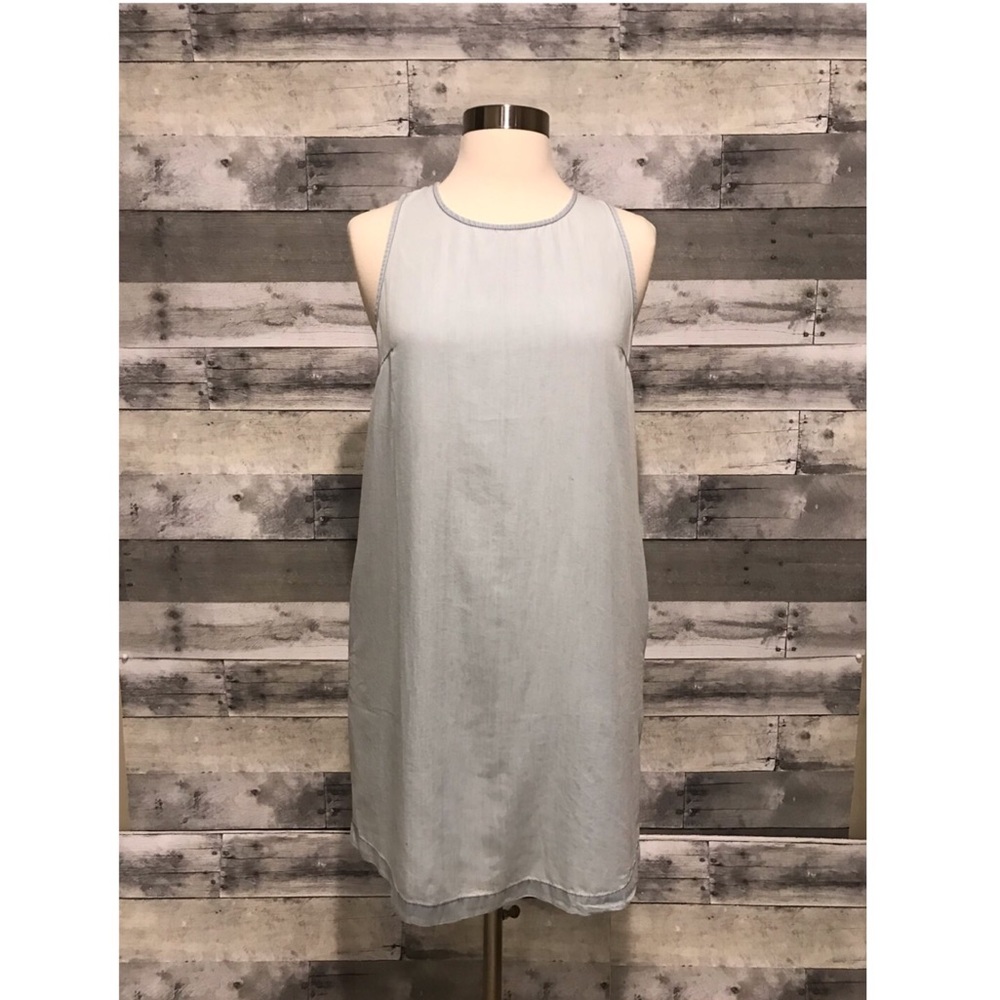 1250C Chambray Tank Dress Blue Small side pockets
